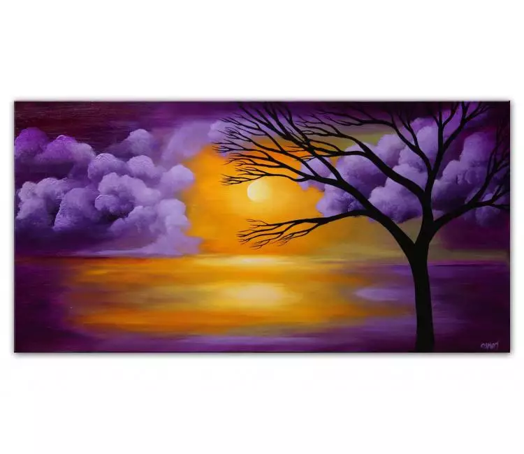 landscape paintings - modern landscape tree painting on canvas original purple contemporary art decor