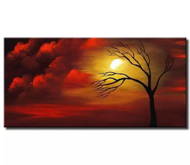 landscape paintings - modern landscape tree painting on canvas original red green contemporary art decor