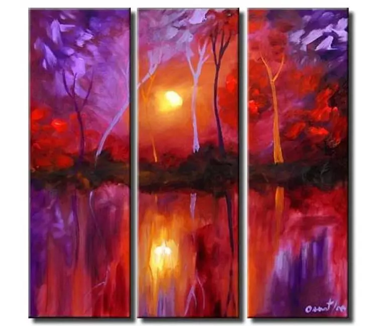 landscape paintings - modern landscape trees painting on canvas original purple contemporary art decor