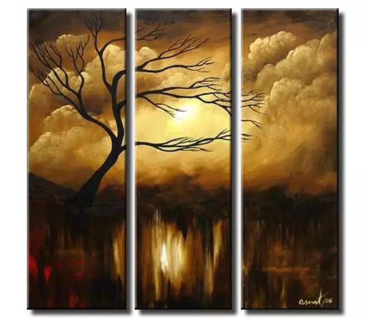 landscape paintings - modern landscape tree painting on canvas original brown gold contemporary art decor earth tone colors