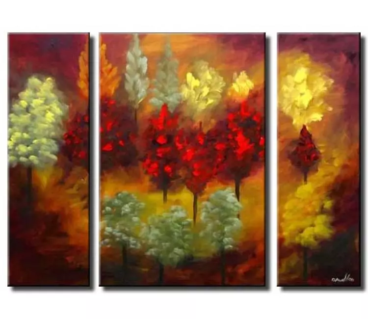 forest painting - modern abstract forest painting on canvas big original red yellow landscape trees art decor