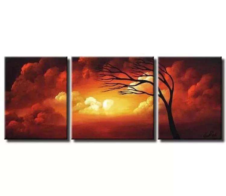 landscape paintings - modern abstract sunrise painting on canvas big original red yellow landscape art decor