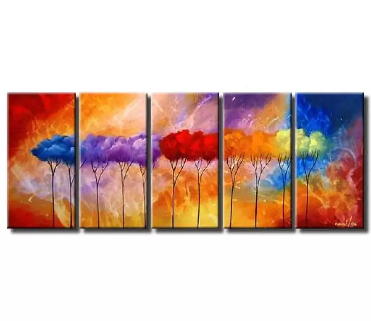 trees painting - big colorful blooming trees abstract painting on canvas original modern large living room wall art