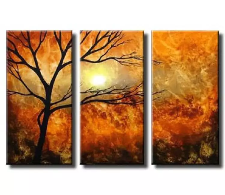 landscape paintings - big original modern tree painting on canvas orange landscape art for living room