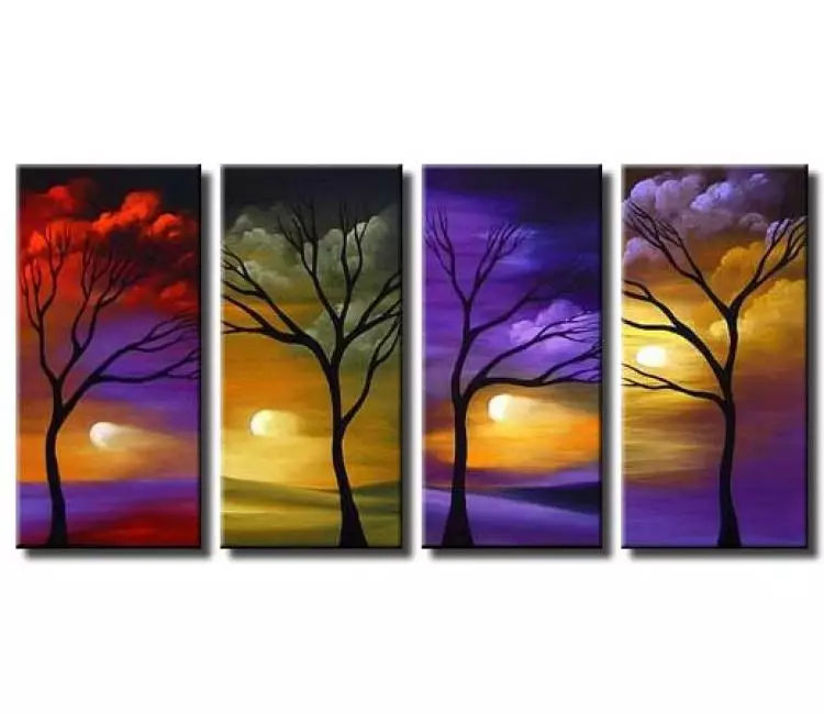 landscape paintings - modern tree paintings on canvas original colorful purple landscape art decor