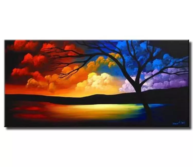 trees painting - colorful abstract landscape art for living room handmade tree art on canvas for your modern decor