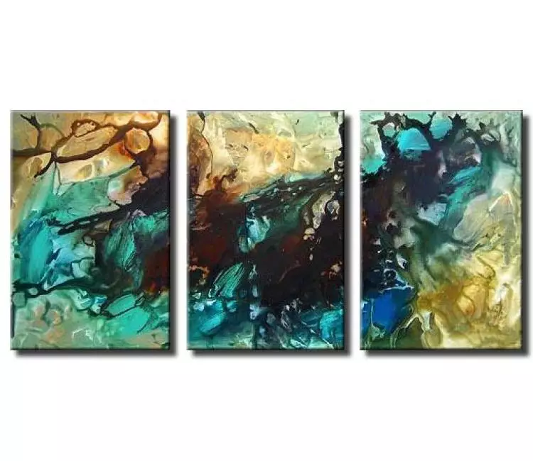 fluid painting - big modern turquoise blue abstract art on canvas original decorative painting for living room