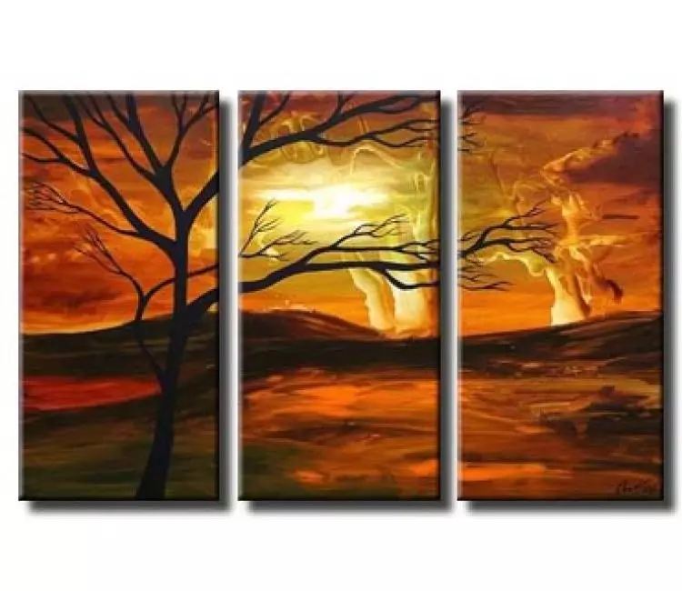 landscape paintings - big modern orange landscape painting on canvas original decorative abstract tree art for living room