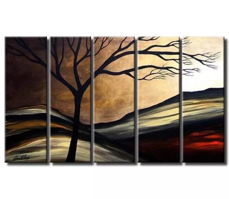 landscape paintings - big modern neutral landscape painting on canvas original decorative abstract tree art for living room