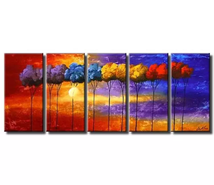 forest painting - big modern colorful trees painting on canvas original decorative abstract art for living room