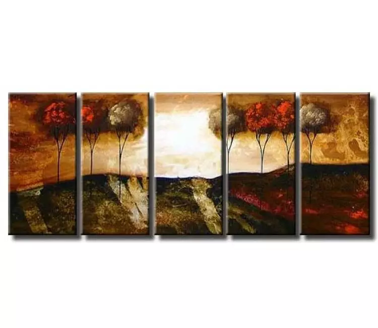 forest painting - big sunrise landscape painting on canvas original modern large abstract tree art earth tone colors