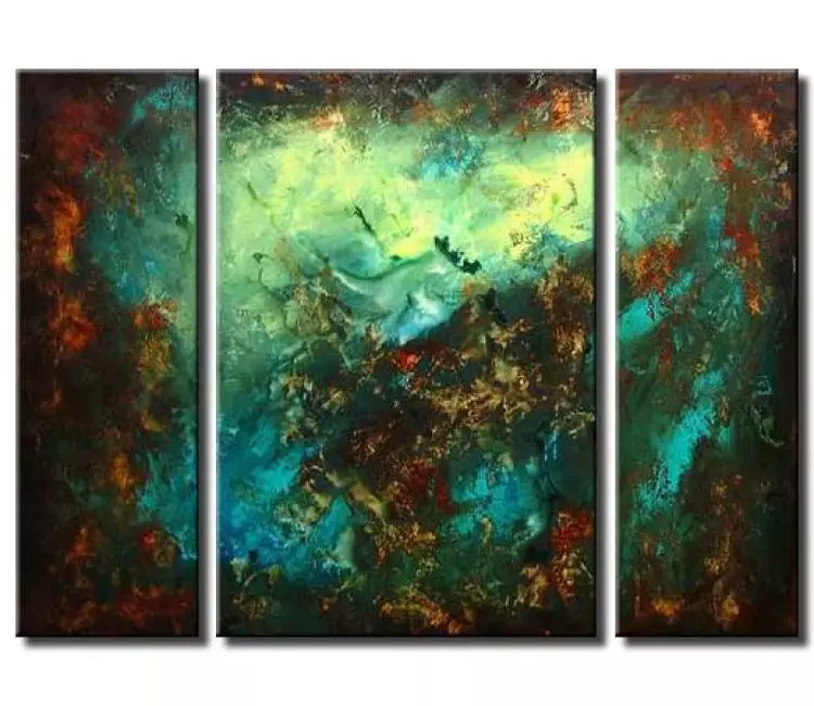 fluid painting - big modern turquoise brown abstract painting on canvas original decorative art for living room