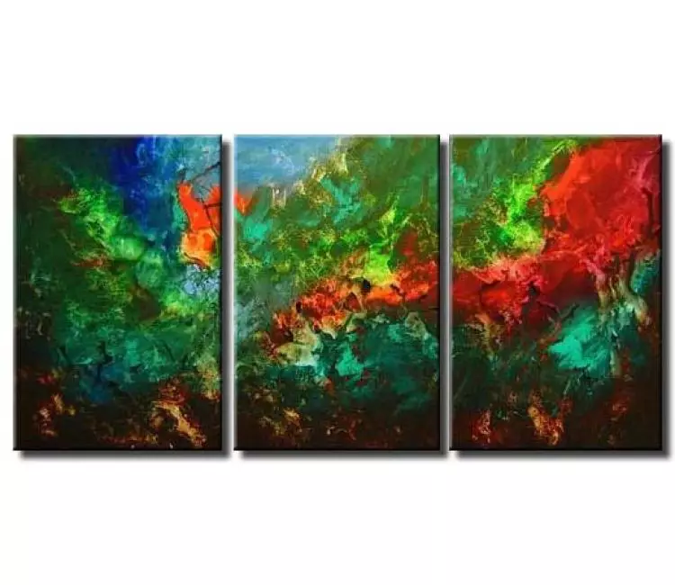 abstract painting - big modern green red abstract painting on canvas original decorative art for living room