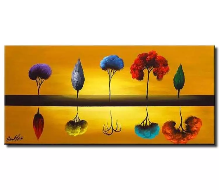 trees painting - modern motivational painting on canvas original colorful trees art diversity painting