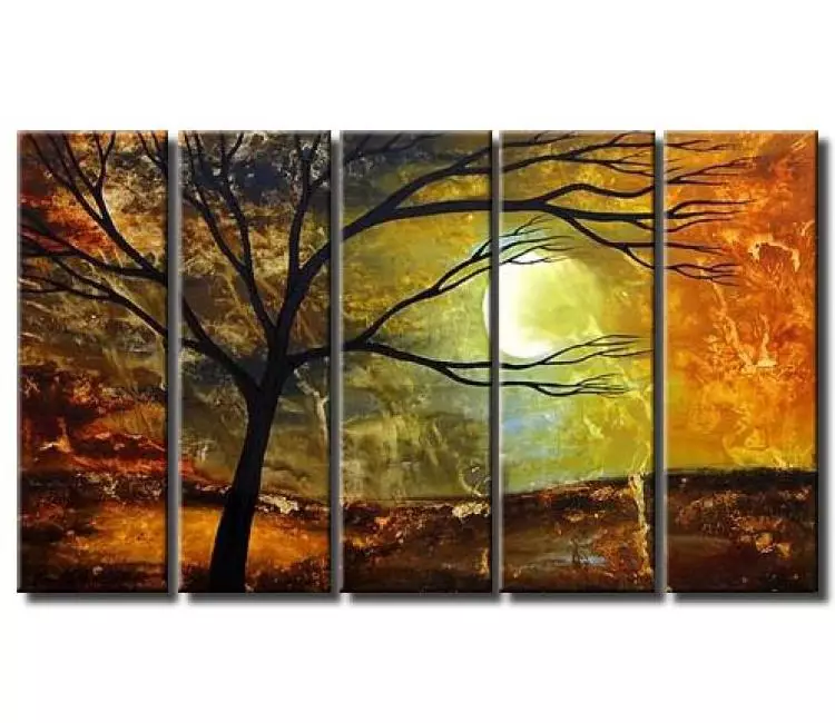 landscape paintings - big abstract landscape tree art on canvas original large moon painting for living room