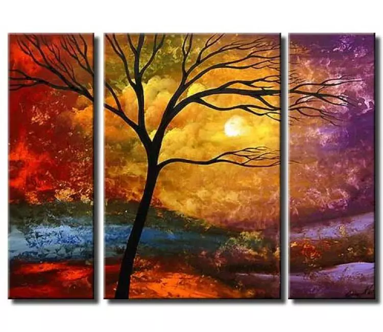 landscape paintings - big abstract landscape tree art on canvas original large colorful painting for living room