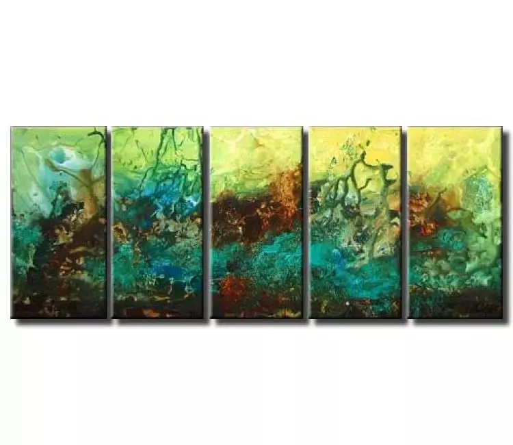fluid painting - big modern turquoise teal abstract painting on canvas original long decorative art