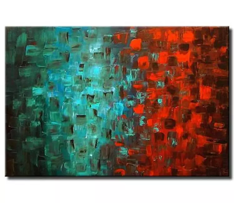 abstract painting - big modern turquoise red abstract painting on canvas original textured decorative wall art