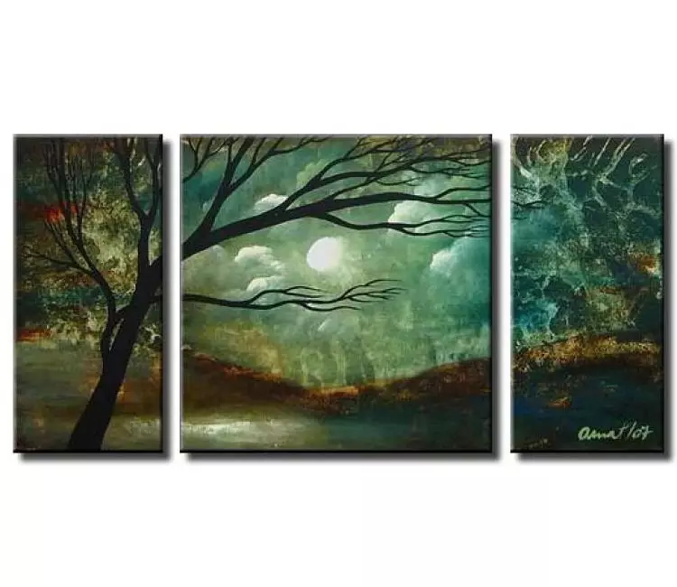 landscape paintings - big green teal modern abstract landscape tree painting on large canvas original decorative art
