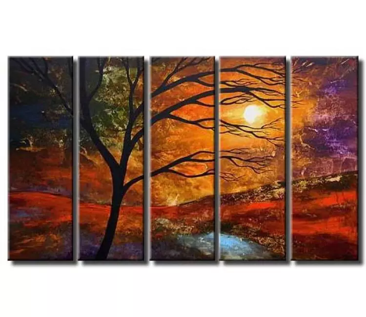 landscape painting - big colorful modern abstract landscape tree painting on canvas original decorative wall art for large spaces