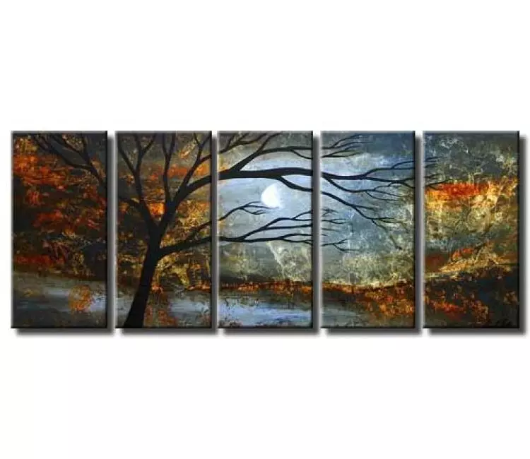 landscape paintings - big blue brown modern abstract landscape tree painting on large canvas original decorative art