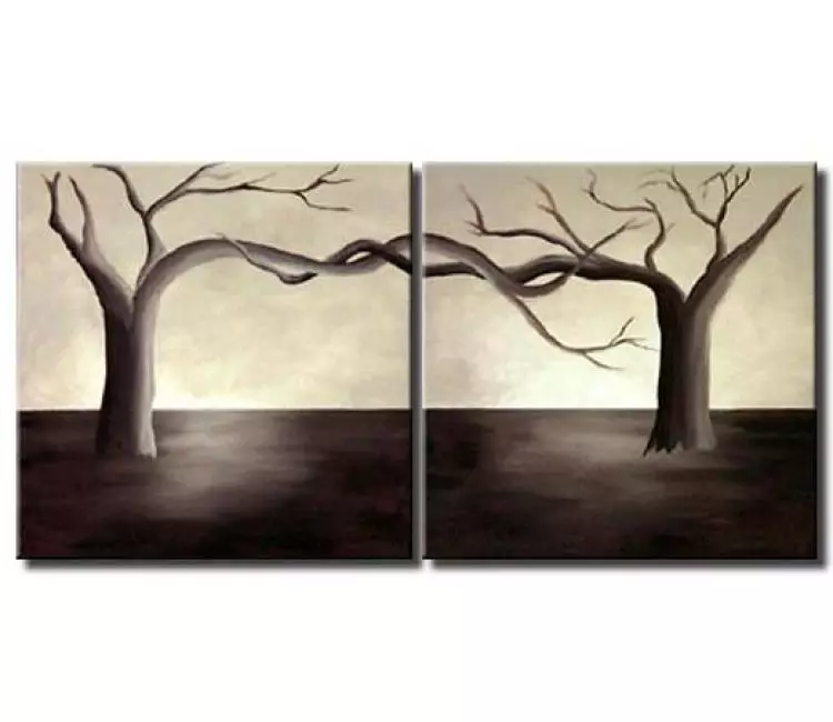 landscape paintings - two trees hugging