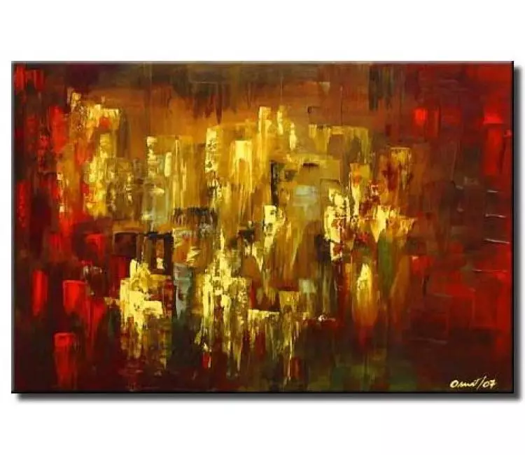 cityscape painting - original modern abstract cityscape painting painting on canvas red gold textured city art