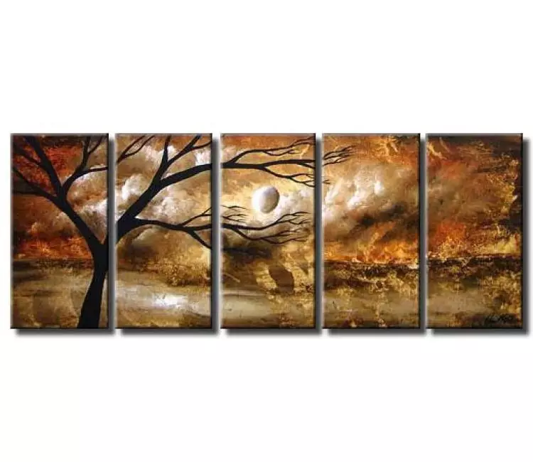 trees painting - modern original big neutral landscape tree painting on large canvas art decor for living room