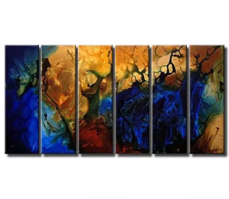 fluid painting - big blue modern abstract painting on large canvas original decorative art for large spaces