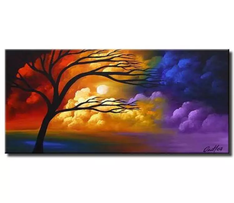 landscape paintings - modern colorful landscape tree painting on canvas original art for living room