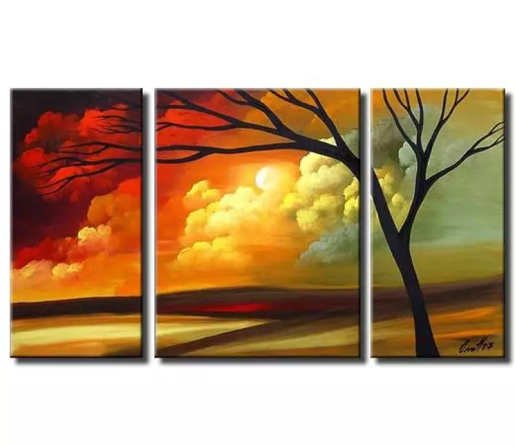 landscape paintings - modern beautiful landscape sunrise painting on large canvas art green red living room wall art decor