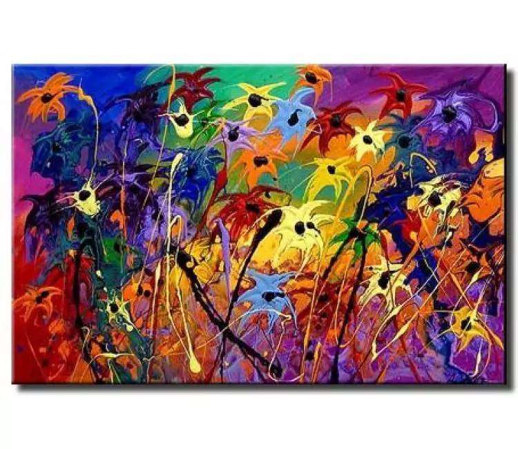 floral painting - original modern colorful abstract flowers painting on canvas vivid contemporary floral art decor