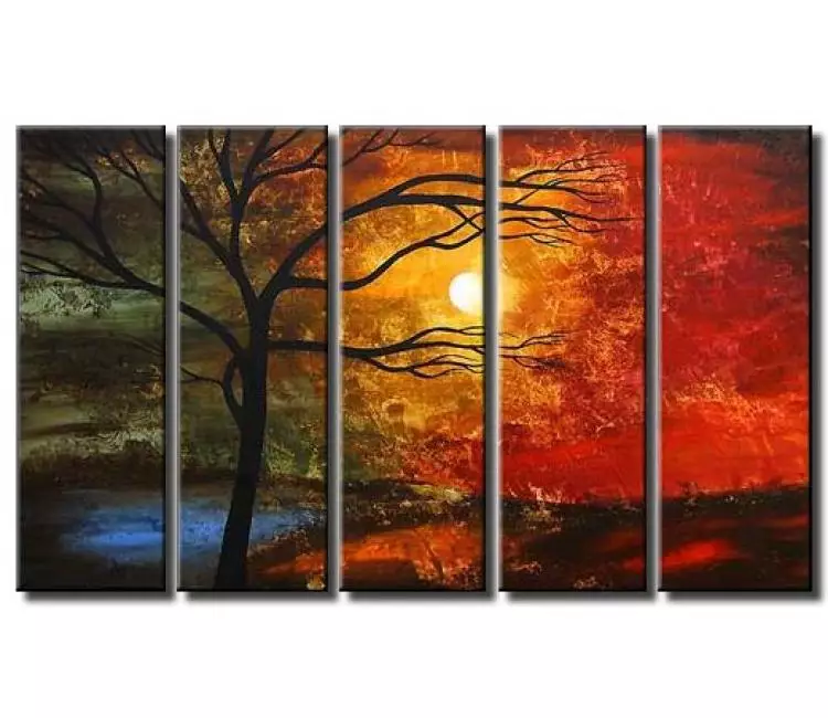 landscape paintings - multi panel big abstract landscape painting on large canvas art big red green blue tree art