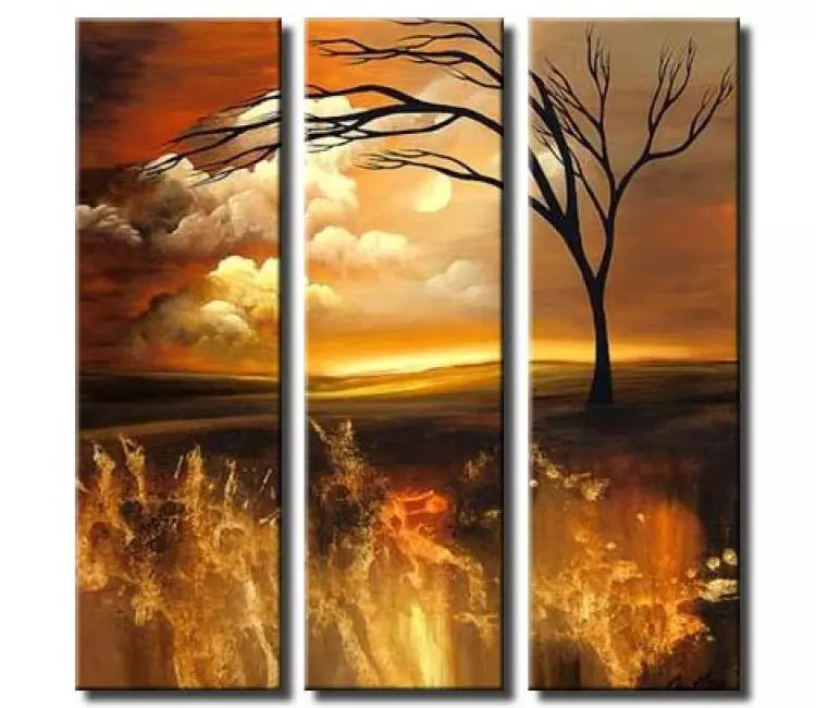 landscape paintings - modern abstract landscape tree painting on canvas original brown orange art decor