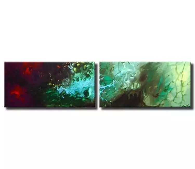fluid painting - big modern turquoise abstract art on canvas original  contemporary large painting art decor for living room