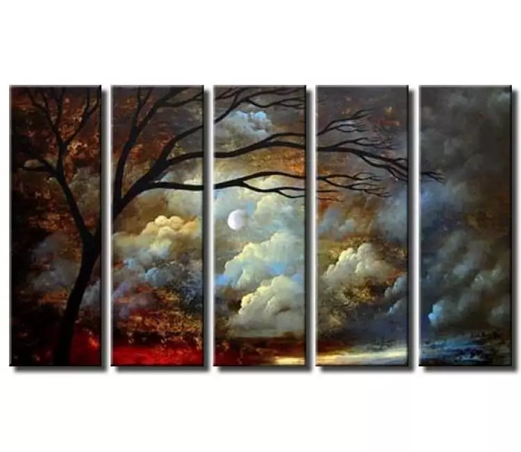 trees painting - modern original blue abstract cloudy landscape painting contemporary tree art on big canvas art