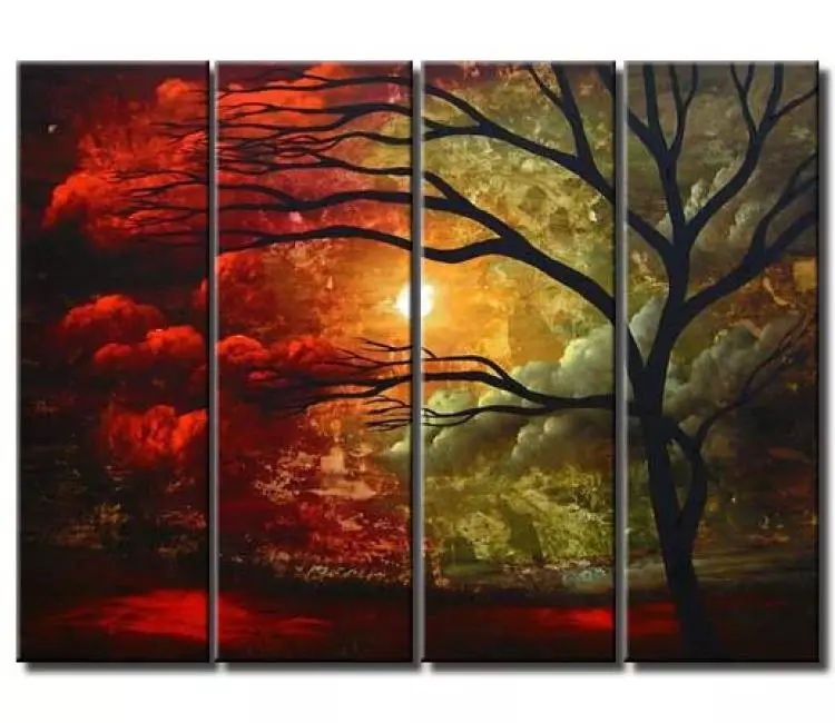landscape paintings - modern original red green abstract landscape painting contemporary tree art on big canvas art