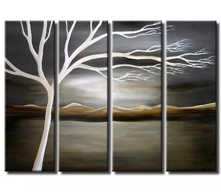 landscape paintings - modern original grey abstract landscape tree painting on canvas contemporary wall art decor