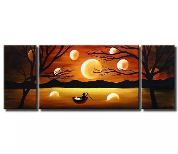 landscape paintings - big surrealist moon painting on large canvas modern abstract landscape painting original wall art decor