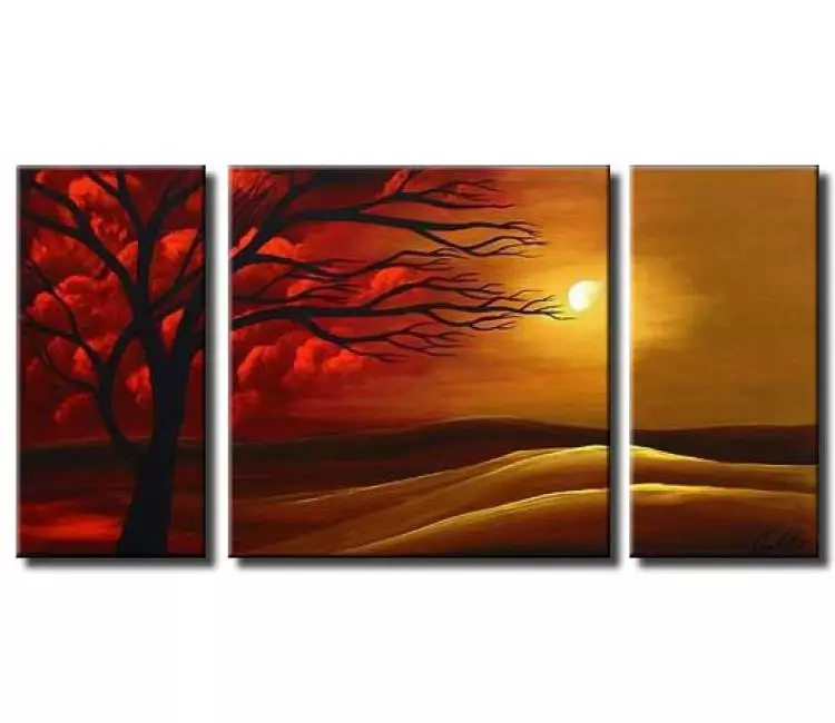 trees painting - big modern abstract landscape painting on canvas original red gold tree wall art decor