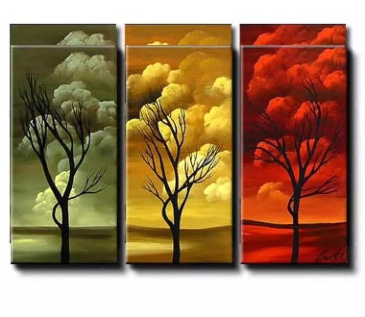 landscape paintings - modern abstract trees painting on canvas multi panel set of 3 original trees art decor