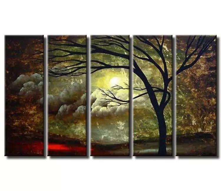 landscape paintings - big original modern tree painting on large canvas green red decorative landscape art for living room