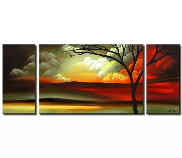 trees painting - big original modern tree painting on large canvas green red decorative landscape art for living room