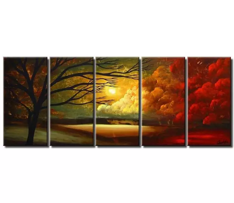 landscape paintings - big original modern tree painting on large canvas green red  decorative landscape art for living room
