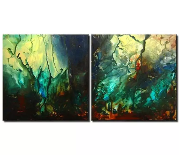 fluid painting - big original contemporary abstract painting on large canvas turquoise blue art decor for living room