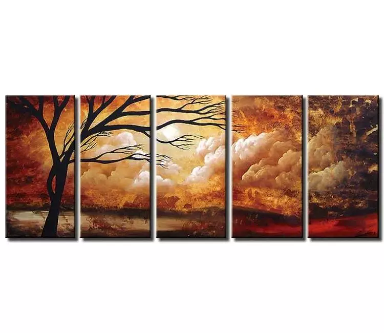 trees painting - big modern abstract landscape tree painting on large canvas original decorative art in orange neutral color