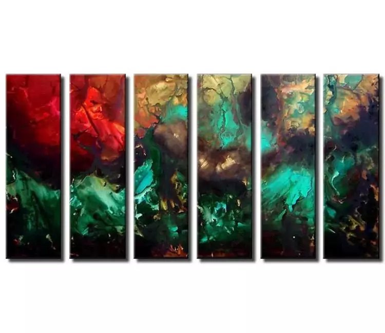 cosmos painting - big original modern abstract art on large canvas red turquoise decorative painting