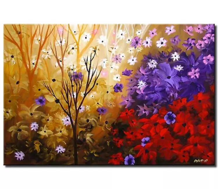 floral painting - purple decorative painting on canvas modern abstract flowers painting original beautiful textured floral art