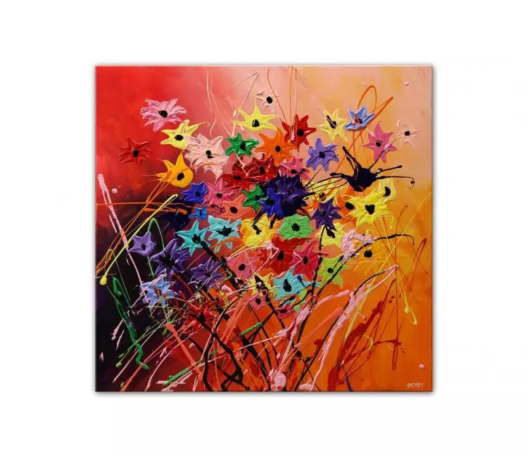 floral painting - colorful decorative painting on canvas modern abstract flowers painting beautiful textured floral art