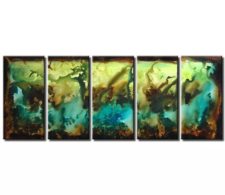 fluid painting - turquoise yellow big decorative abstract painting on canvas modern original beautiful living room wall art